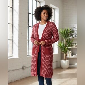 Laurie Felt Chevron Long Cardigan NWT | Large Belted Textured Knit Layer